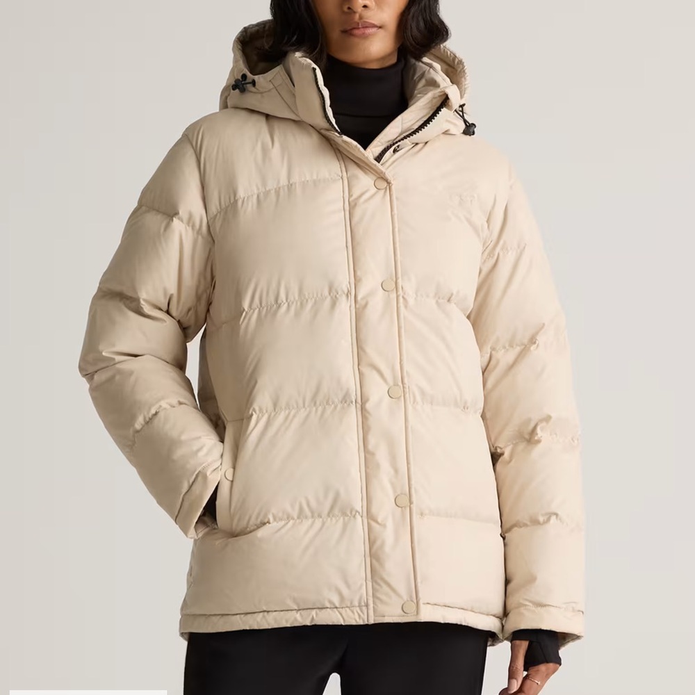 Quince Responsible Down Puffer Jacket Oatmilk Hooded Size M